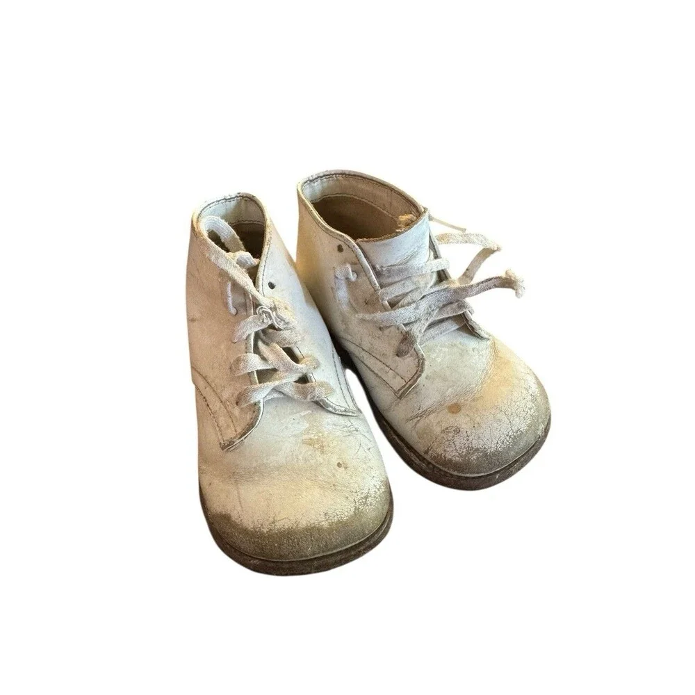 Vintage White Cloth Antique Baby Slipper Shoes‎